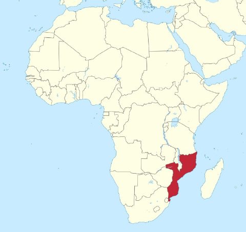 Map of Mozambique within Africa